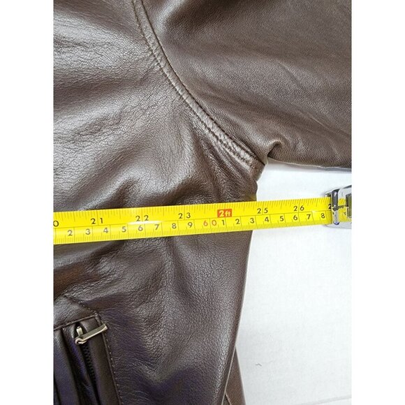 Genuine Leather Brown Jacket By Weatherproof With Zip Pockets & Button Cuffs - Picture 12 of 13
